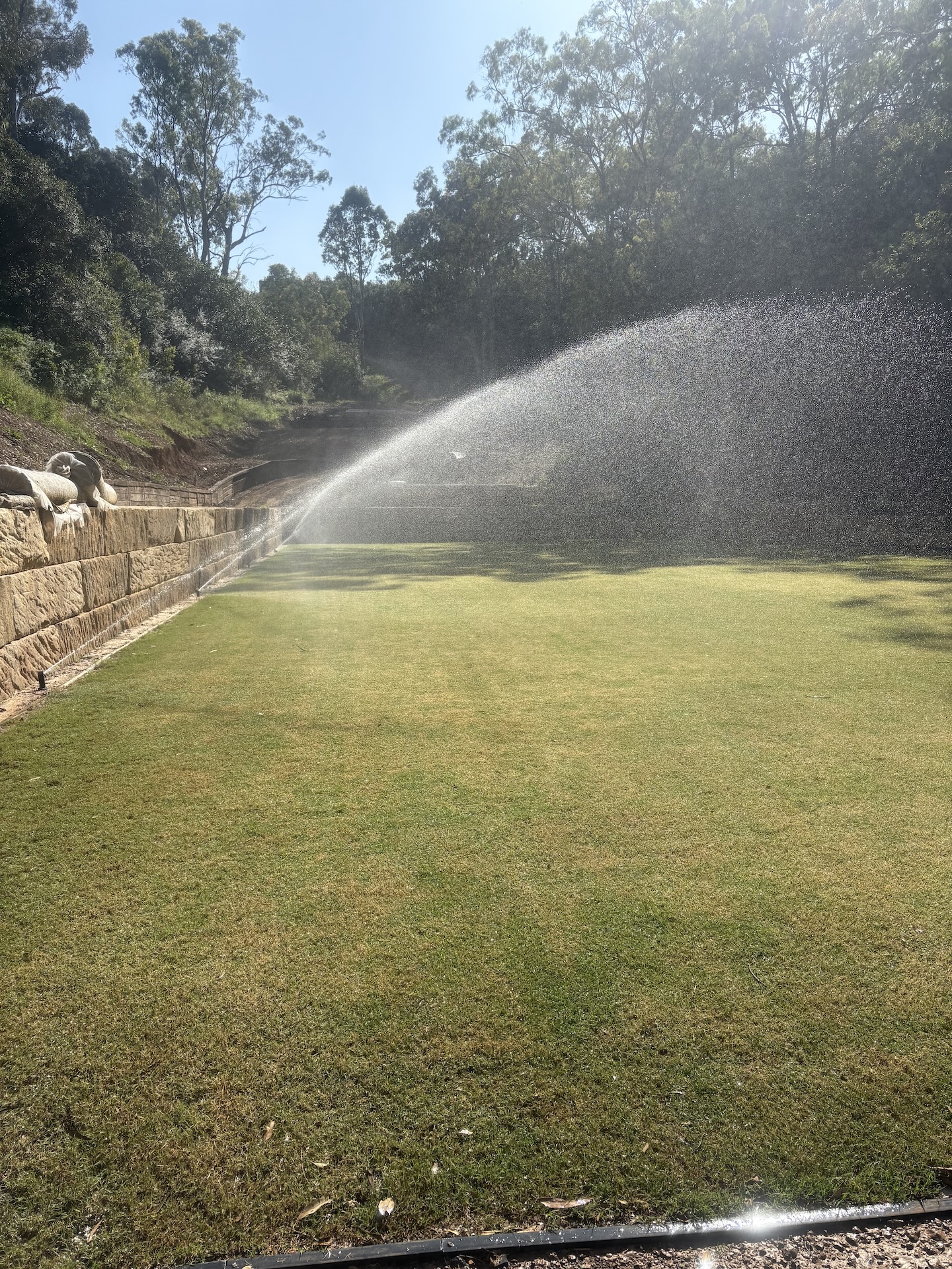 soccer field with sprinkler irrigation 